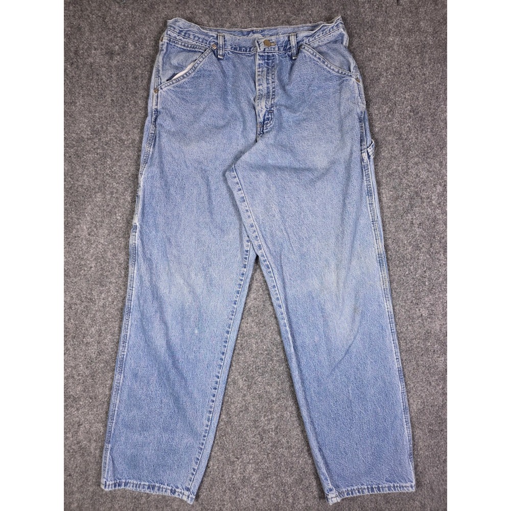 Vintage Wrangler Carpenter Pants Mens 33x32 Blue Light Wash Denim Workwear
